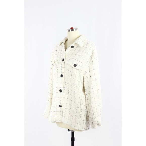 NWOT ZARA White Check Plaid Boucle Tweed Oversized Shirt Jacket Shacket, Size XS - Picture 4 of 16